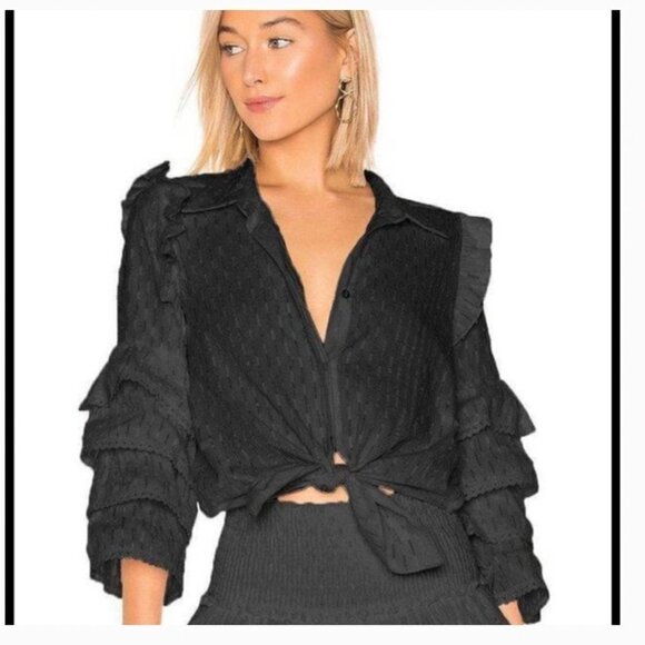 MISA Los Angeles Juana Lace Ruffle Button-Front Top Size Medium - Picture 3 of 14